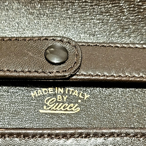 Gucci Brown leather clutch with 2 tones Chain - Picture 5 of 5